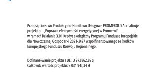 PROMEROL S.A. realizuje projekt z dofinansowaniem Funduszy Europejskich.