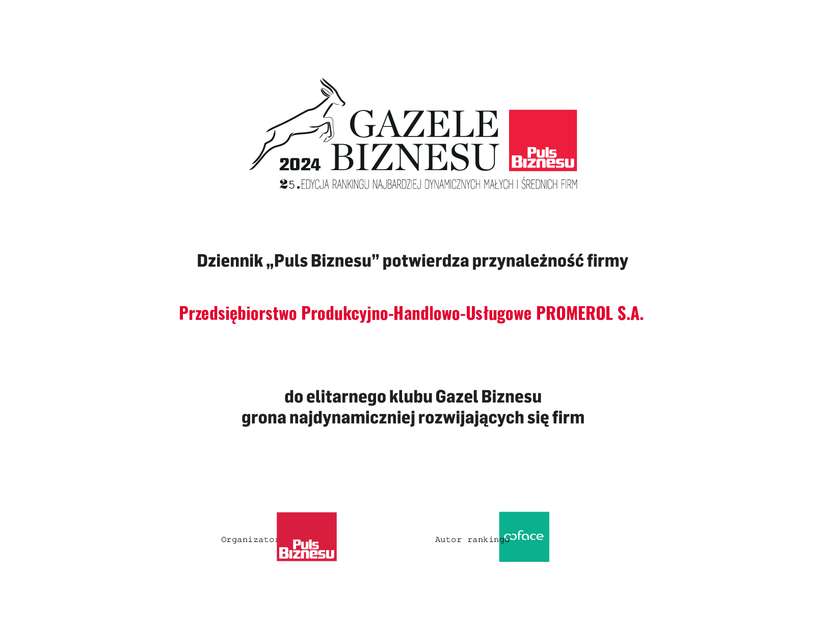 PROMEROL S.A. wśród laureatów „Gazele Biznesu 2024″